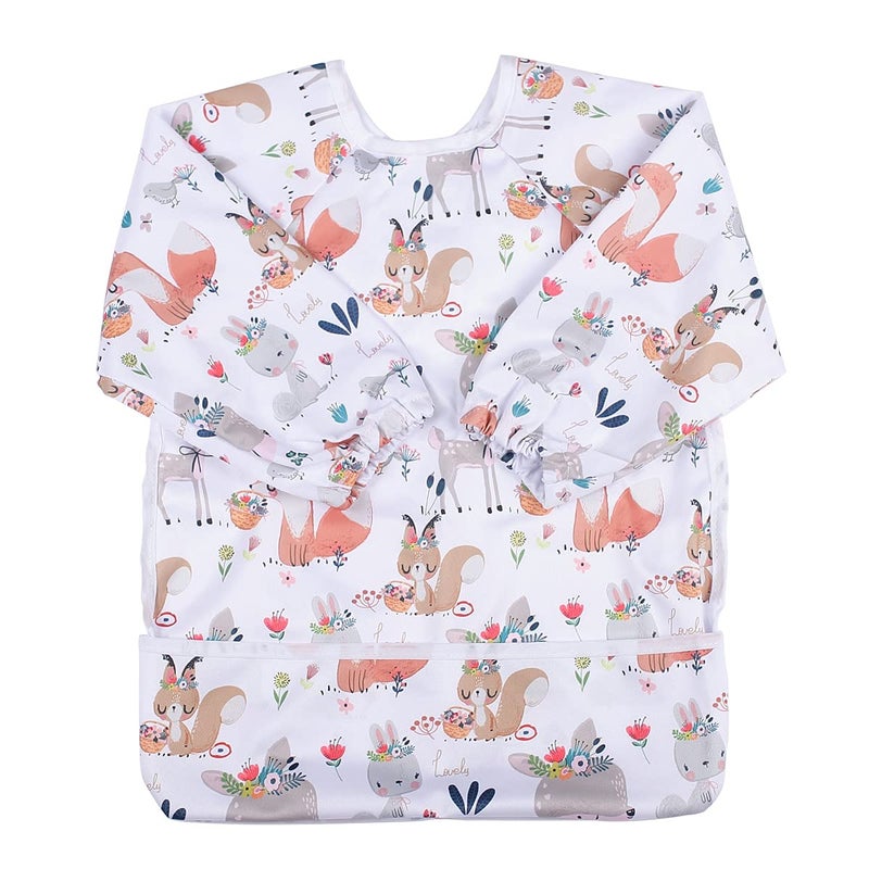 Sigzagor Baby Bib Sleeved Shirt With Pocket 1-3 years old Toddler (Deers Rabbits) - Image 1